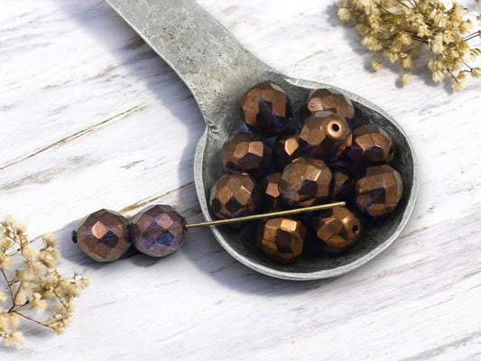 *20* 10mm Bronze Amethyst Allusion Fire Polished Round Beads