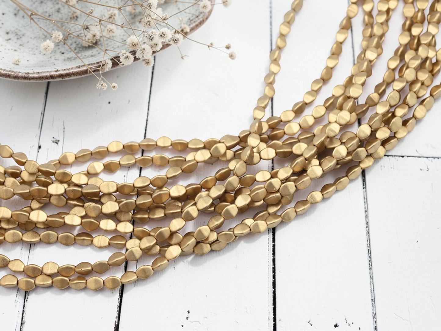 *50* 5x4mm Matte Metallic Flax Gold Pinch Beads