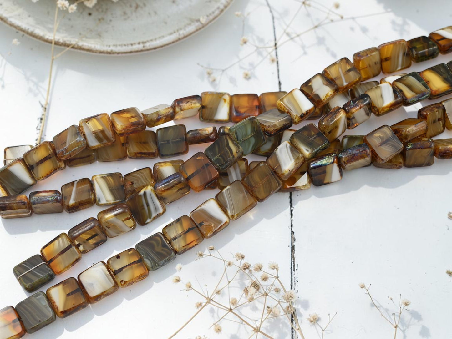 10mm Blended Topaz Picasso Table Cut Square Beads - 8" Strand