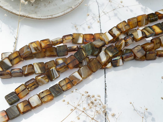 10mm Blended Topaz Picasso Table Cut Square Beads - 8" Strand