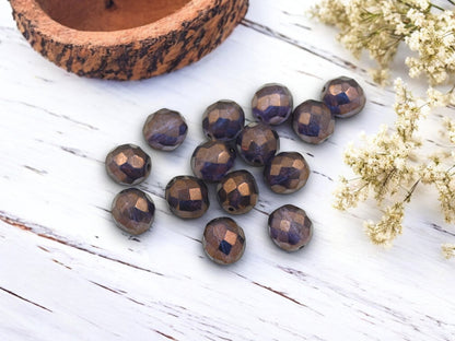 *20* 10mm Bronze Amethyst Allusion Fire Polished Round Beads