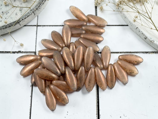 *20* 7x18mm Dark Champagne Picasso Luster Dagger Beads