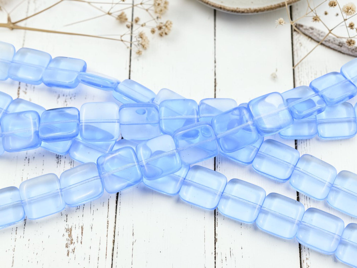 *13* 15mm Translucent Light Sapphire Flat Square Beads