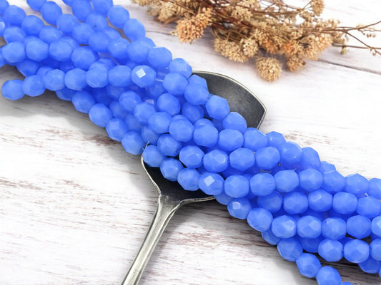 *25* 6mm Milky Sapphire Fire Polished Round Beads