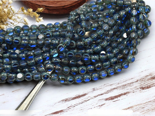 *25* 6mm Sapphire Picasso 3 Sided Round Beads