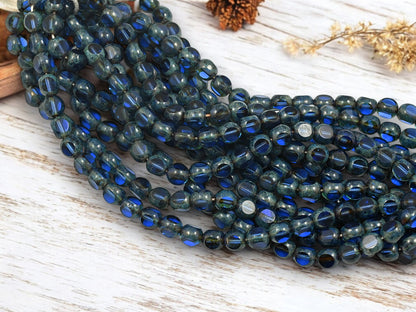 *25* 6mm Sapphire Picasso 3 Sided Round Beads