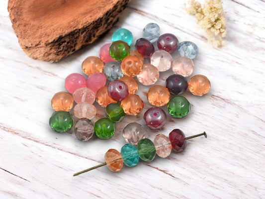 *25* 6x8mm Mixed Translucent Fire Polished Rondelle Beads