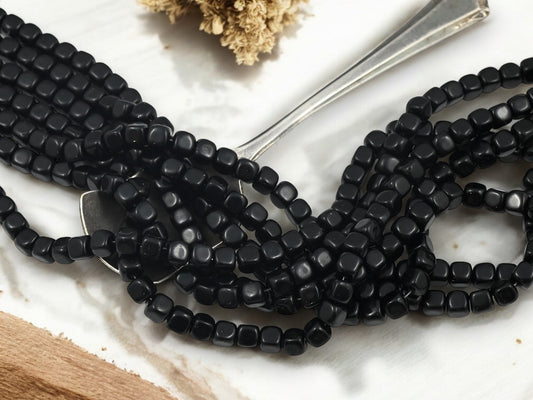 *50* 5mm Jet Black Rounded Cube Beads