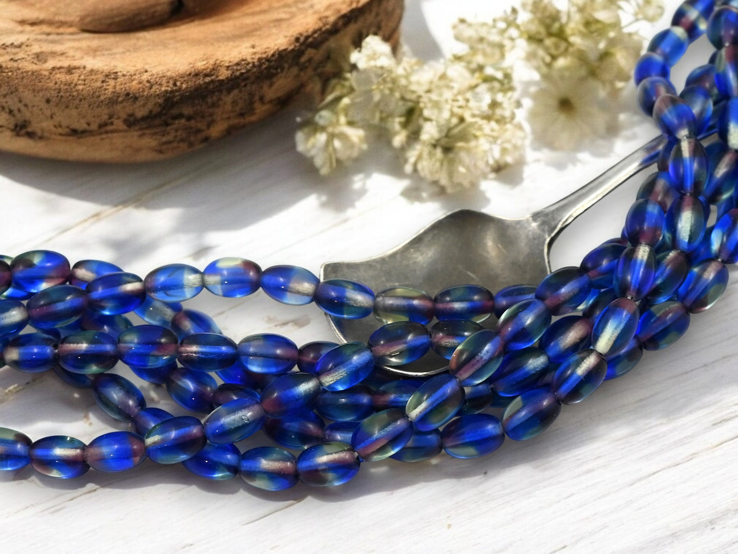 *25* 6x8mm Blended Sapphire, Amethyst + Jonquil Oval Rice Beads