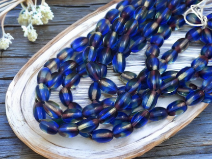 *25* 6x8mm Blended Sapphire, Amethyst + Jonquil Oval Rice Beads