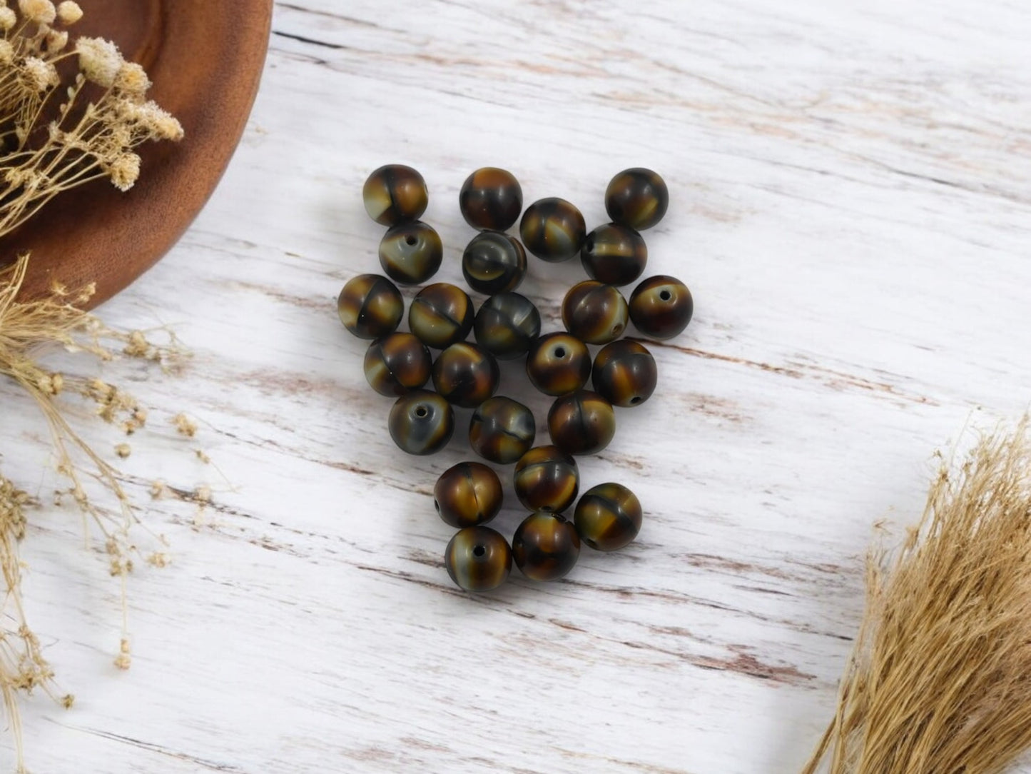 *25* 8mm Brown Tiger Eye Round Druk Beads