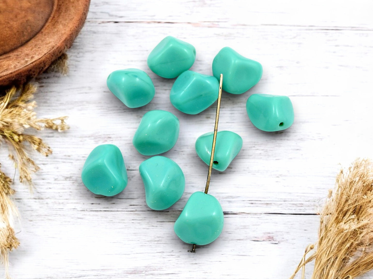 *12* 14x12mm Opaque Turquoise Abstract Nugget Beads
