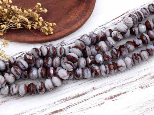 *25* 6x8mm Blended Burgandy Lavender Fire Polished Rondelle Beads