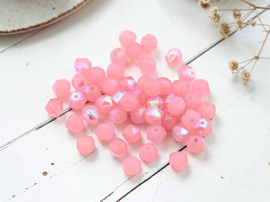 *50* 6mm Pink Opaline AB English Cut Round Beads