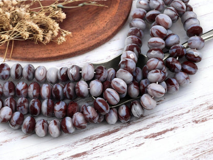 *25* 6x8mm Blended Burgandy Lavender Fire Polished Rondelle Beads