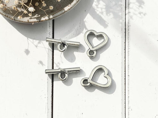 *2* 10mm Antique Silver Small Heart Toggle Clasps