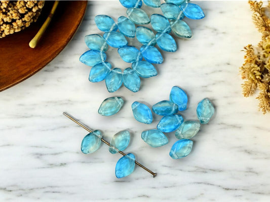 *25* 12x8mm Blended Aqua Top Drilled Leaf Beads