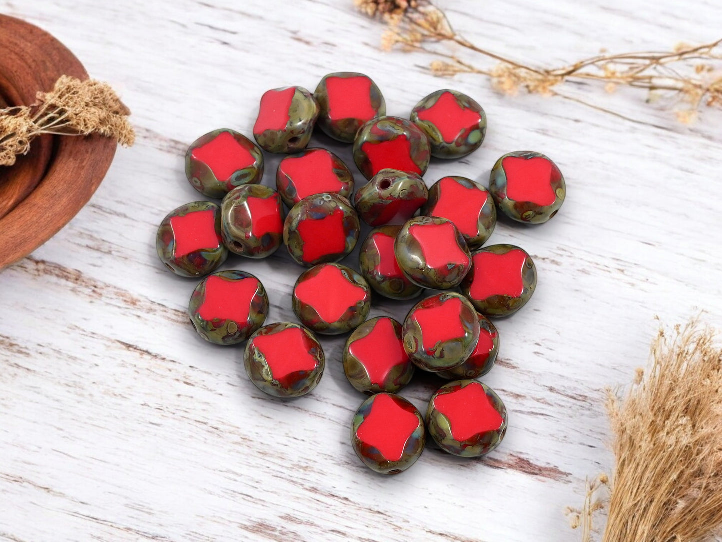 *25* 9x8mm Opaque Red Picasso Table Cut Diamond Oval Beads