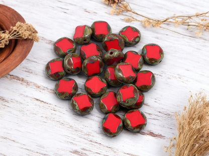 *25* 9x8mm Opaque Red Picasso Table Cut Diamond Oval Beads