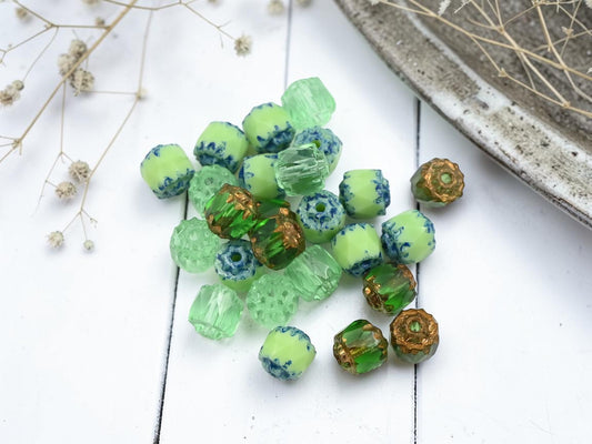 *25* 6mm Mixed Green Fire Polished Cathedral Beads