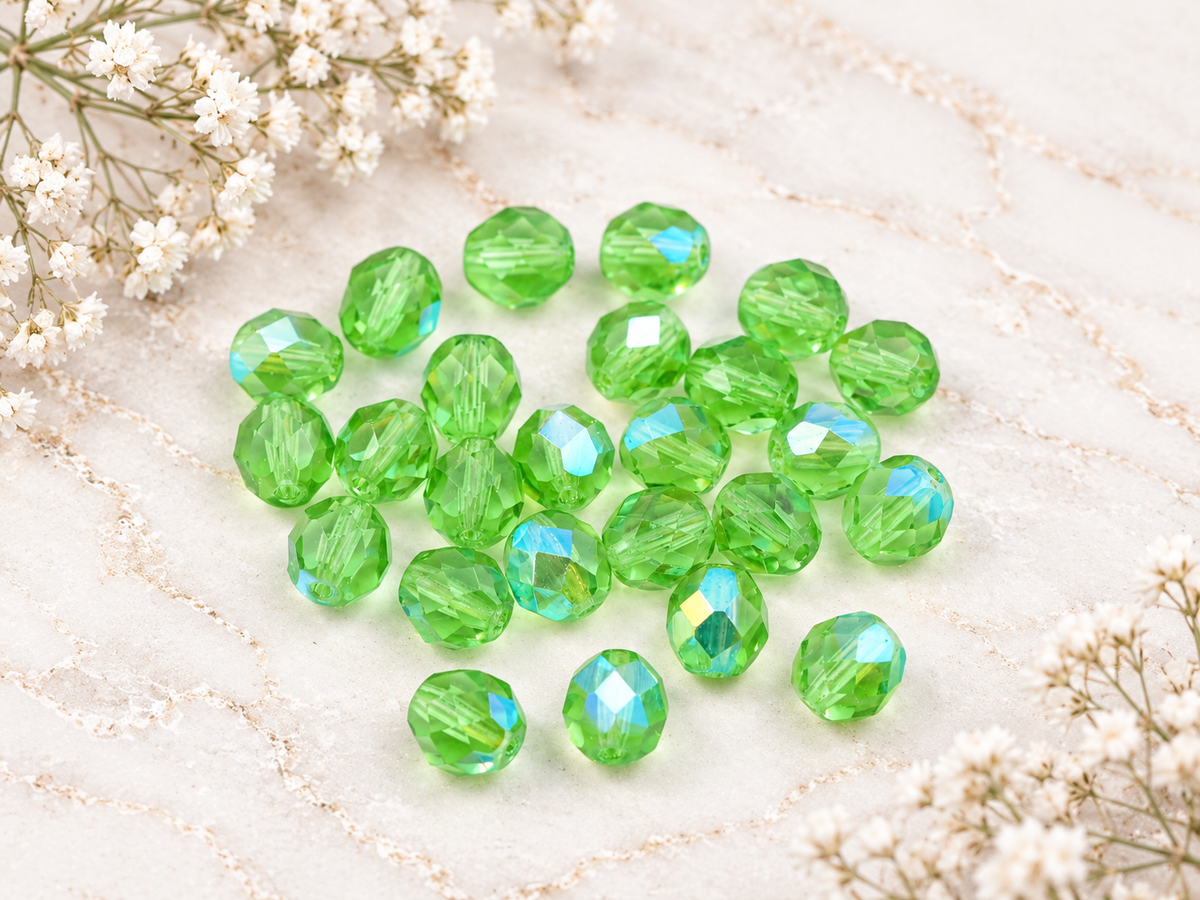 *25* 8mm Peridot AB Fire Polished Round Beads