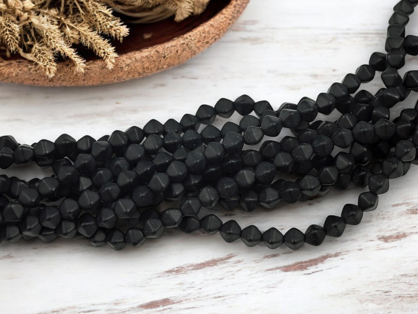 *50* 6mm Opaque Matte Jet Black Lucerna Bicone Beads