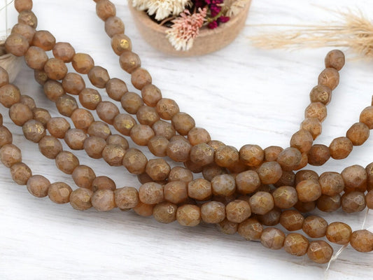 *25* 6mm Milky Pink Copper Stone Picasso Fire Polished Round Beads