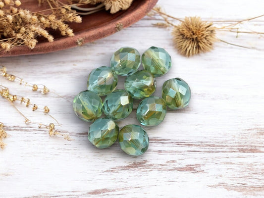 *25* 10mm Aqua Celsian Fire Polished Round Beads