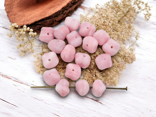 *50* 10x7mm Matte Pink + White Nugget Rondelle Beads