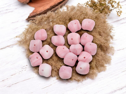 *50* 10x7mm Matte Pink + White Nugget Rondelle Beads