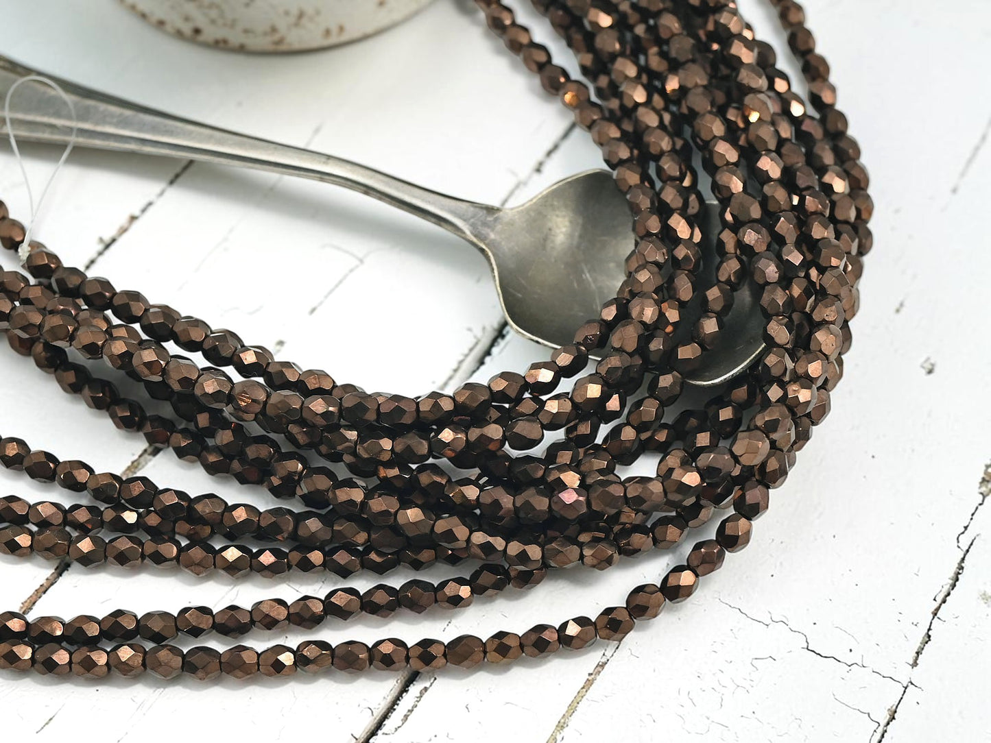 *50* 4mm Metallic Dark Bronze Fire Polished Round Beads