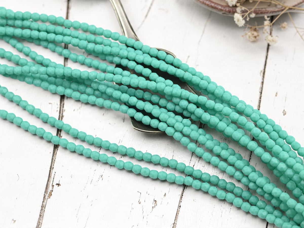 50* 3mm Matte Turquoise Fire Polished Round Beads