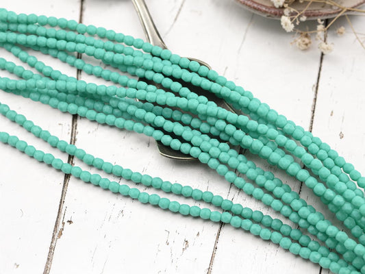 50* 3mm Matte Turquoise Fire Polished Round Beads