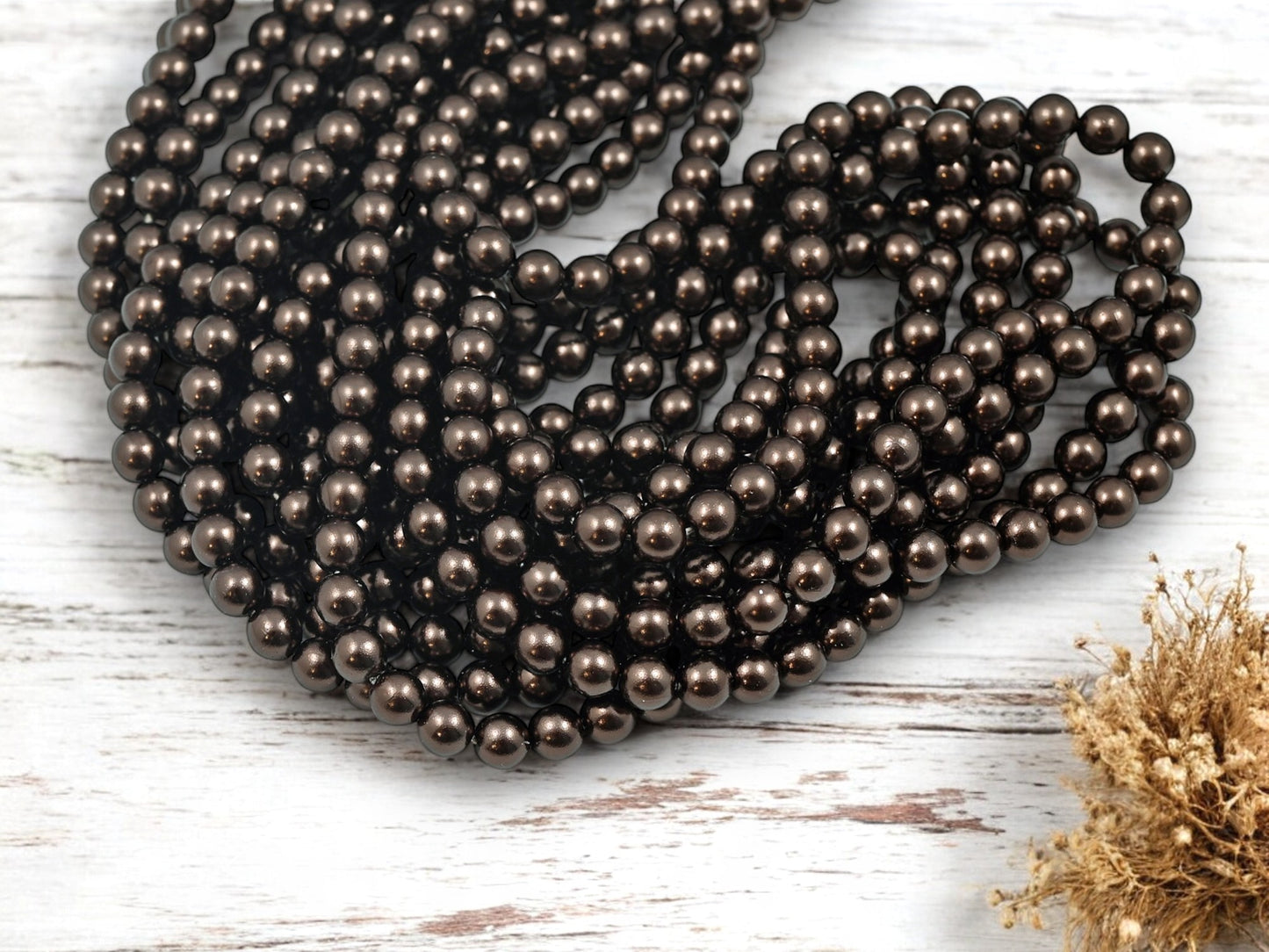 *80* 6mm Chocolate Bronze Pearl Round Druk Beads
