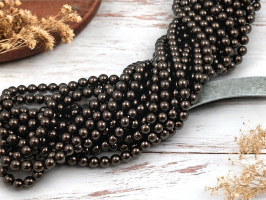*80* 6mm Chocolate Bronze Pearl Round Druk Beads