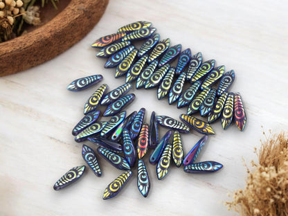 *25* 16x5mm Laser Etched Transparent Purple AB Dagger Beads