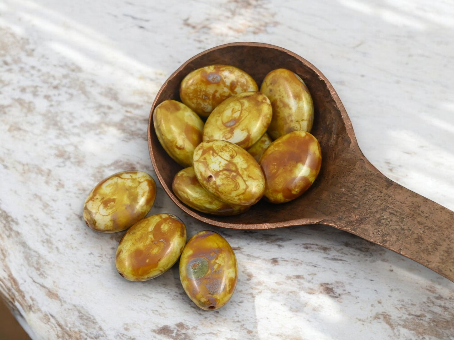 *11* 16x12mm Opaque Alabaster Travertine Flat Oval Beads