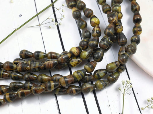 *18* 12x8mm Brown + Yellow Travertine Teardrop Beads