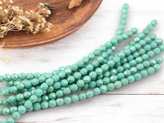 *25* 6mm Sueded Gold Turquoise Fire Polished Round Beads