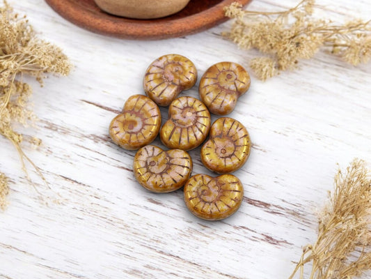 *6* 17x12mm Rose Gold Luster Picasso Ammonite Snail Shell Beads