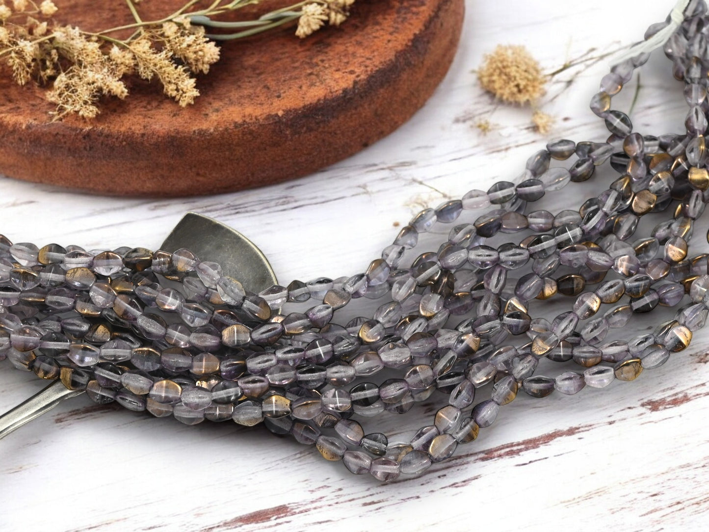 *50* 5x3mm Copper Lustered Lt Amethyst Pinch Beads
