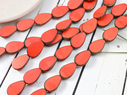 *8* 12x18mm Opaque Orange Picasso Table Cut Flat Teardrop Beads