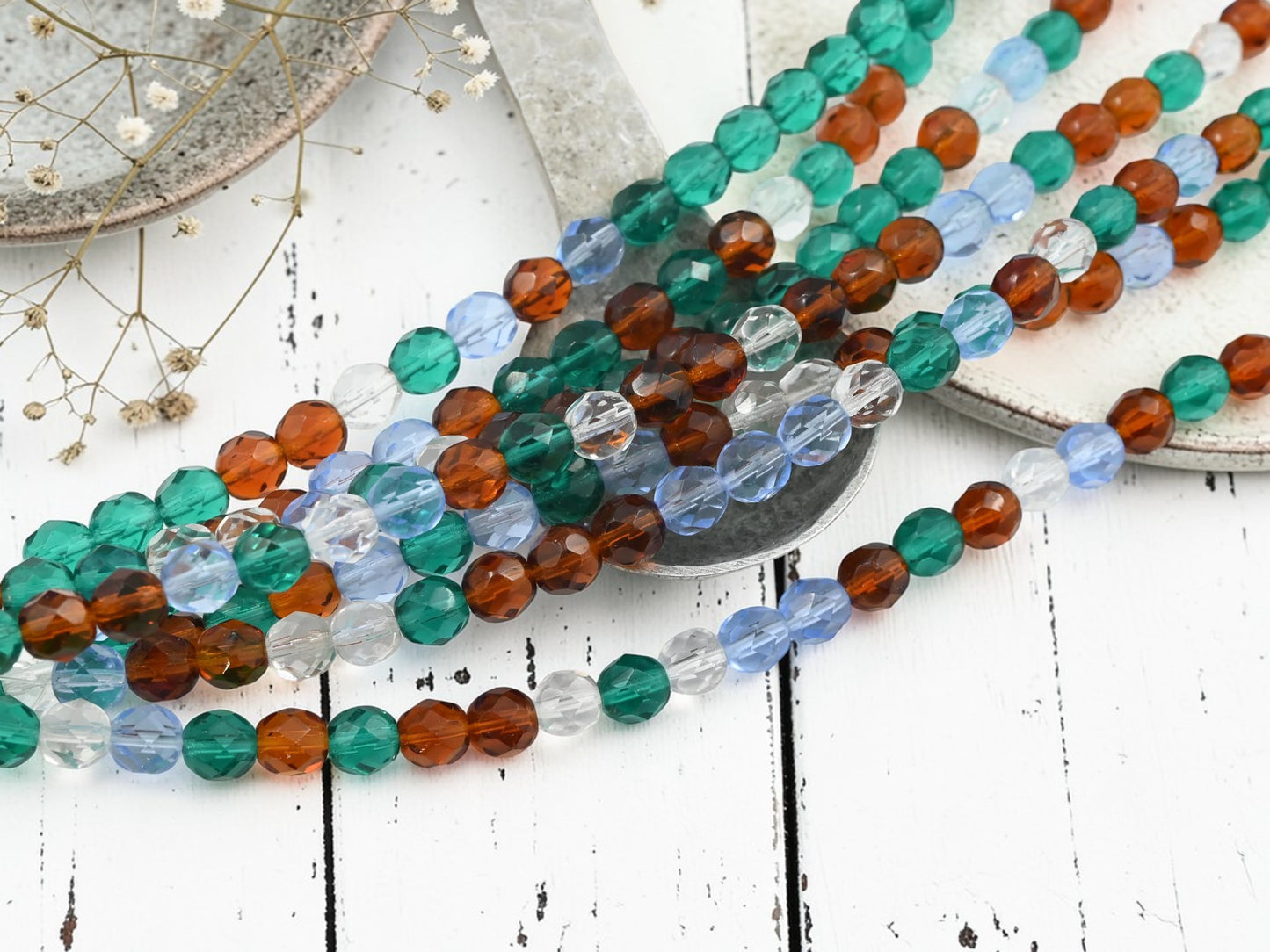 *25* 7mm Mixed Jewel Tone Fire Polished Round Beads
