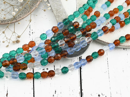 *25* 7mm Mixed Jewel Tone Fire Polished Round Beads