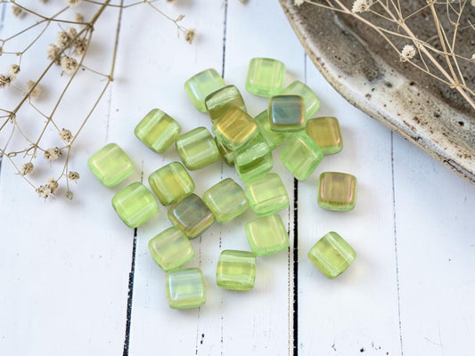 *50* 6mm Peridot Twilight 2 Hole Tile Beads