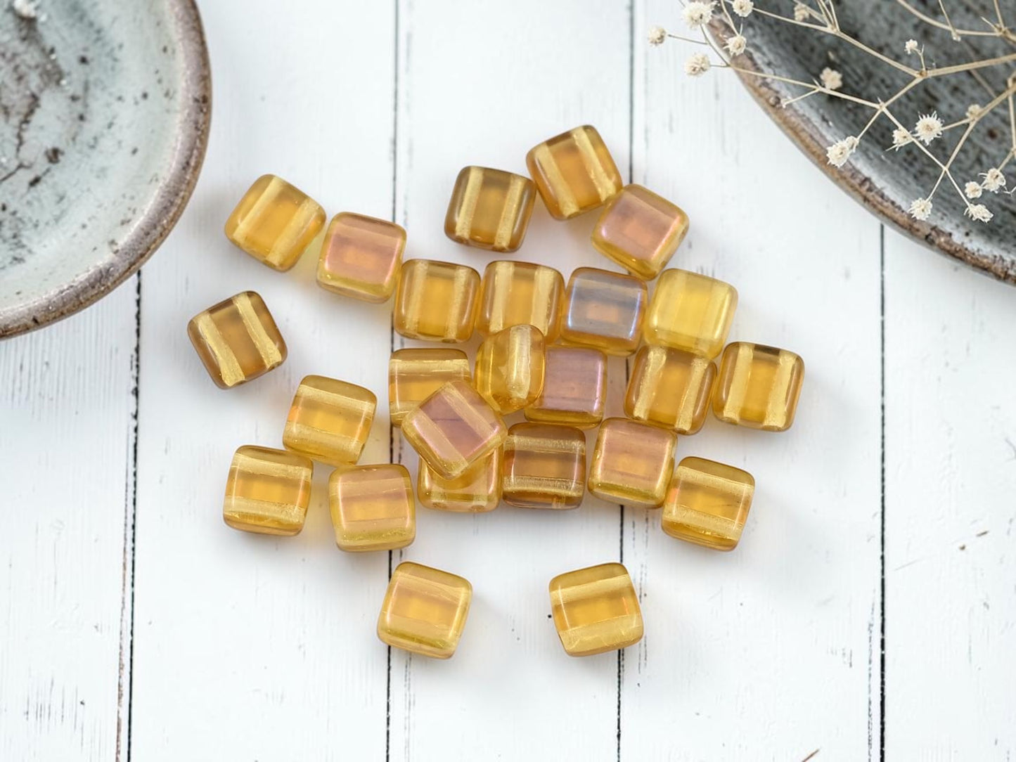*50* 6mm Topaz Twilight 2 Hole Tile Beads