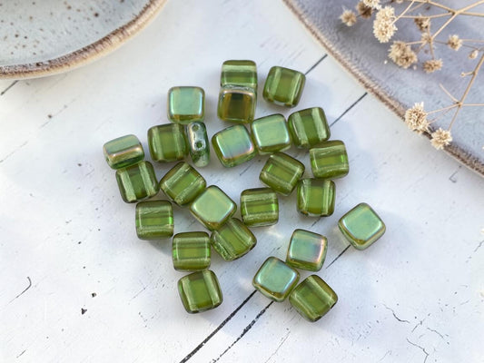 *50* 6mm Prairie Green Celsian  2 Hole Tile Beads