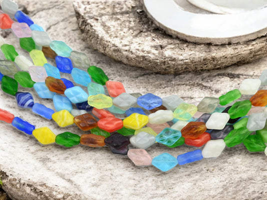 *16* 12x8mm Mixed GlassCriss Cross Diamond Beads