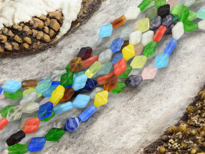 *16* 12x8mm Mixed GlassCriss Cross Diamond Beads