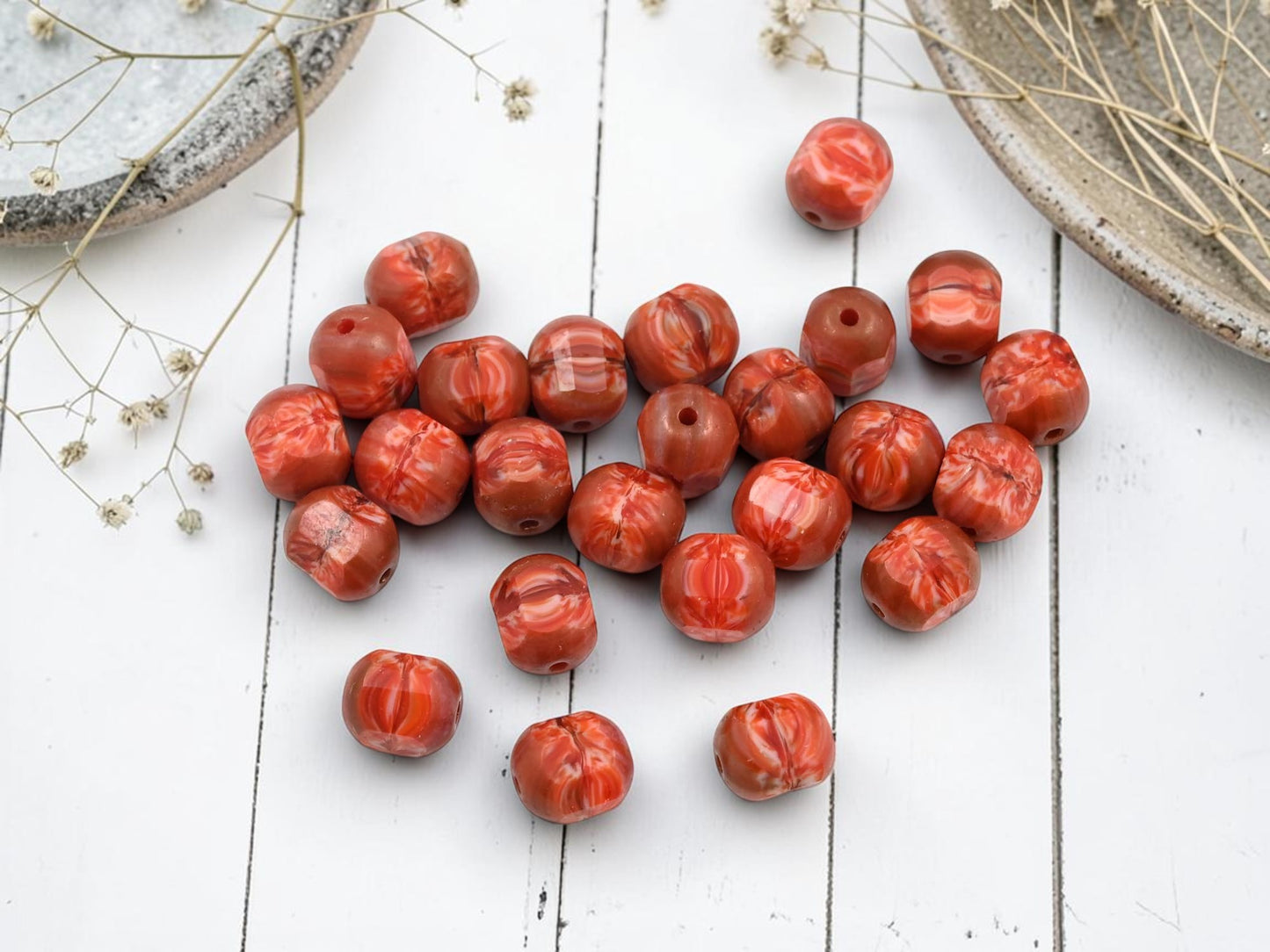 *25* 8mm Marbled Orange Fire Polished Octagon Beads